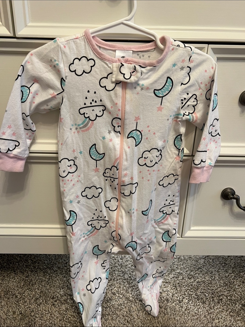 Gerber White Footed One-Piece Pajama with Pink Trim and Teal Accents